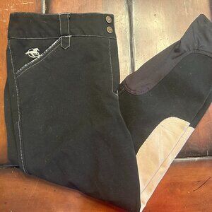 SmartPak Piper 38R Black/Leopard Suede Knee Patch Breeches